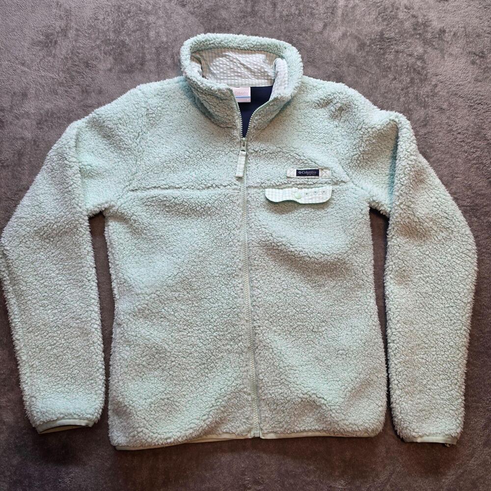 Columbia PFG Fleece Jacket Womens S Green Sherpa Full Zip Lined Fishing Flaws